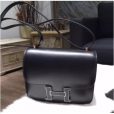 RARE Hermes Mini Constance 18cm Lizard Box Calfskin Palladium Hardware Handstitched, Noir CK89 RS16457
