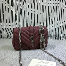 YSL Small Envelope Chain Bag Goatskin Dark Red 18cm