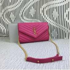 YSL Envelope Chain Bag Caviar Leather Rose 23cm